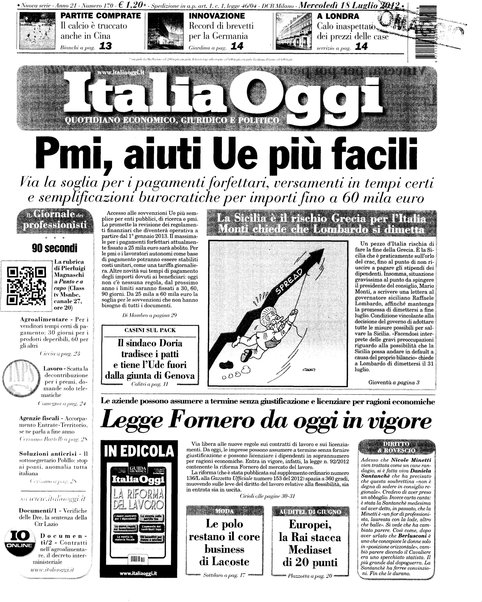 Italia oggi : quotidiano di economia finanza e politica